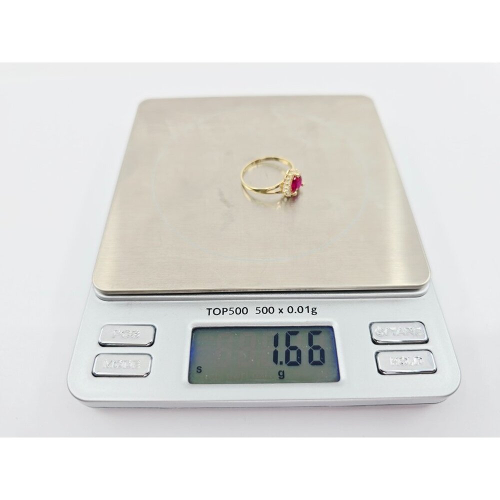 14K Solid Yellow Gold Designer Heart Shaped Synthetic Ruby & CZ Ring - Size 6.50 - Picture 14 of 14